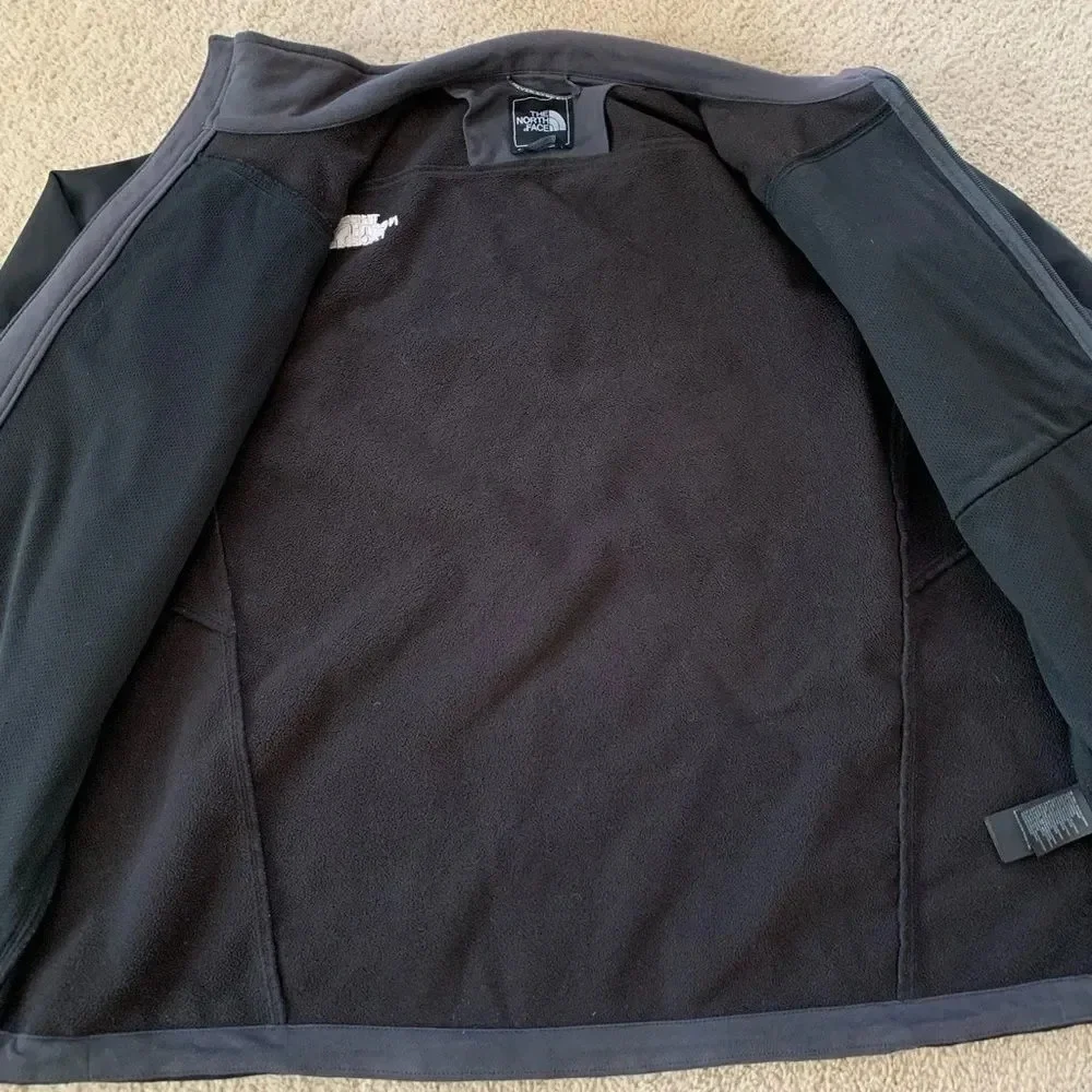 VTG North Face Jacket Mens Full Zip Fleece Jacket Shell Jacket Black Gray M L
